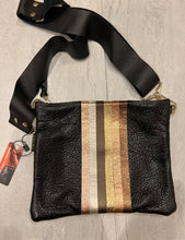 Load image into Gallery viewer, GENUINE LEATHER BAG: TAYLOR CROSSBODY BLACK WITH SILVER GOLD STRIPE
