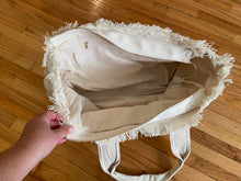 Load image into Gallery viewer, CANVAS FRINGE TOTE LARGE: SMILE STONES WHITE
