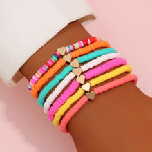 Load image into Gallery viewer, BRACELETS: BEADED POLYMER STACK  (NEON W HEART)
