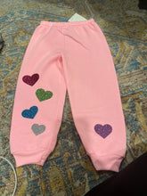 Load image into Gallery viewer, KIDS: PINK SWEATPANTS GLITTER HEARTS (SIZE 3T)
