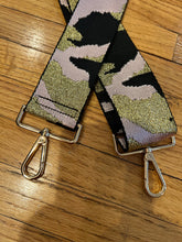 Load image into Gallery viewer, BAG STRAP: CAMO PINK BLACK SHEEN  (GOLD AND SILVER HARDWARE)
