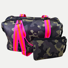Load image into Gallery viewer, NEOPRENE TRAVEL BAG: CAMO PINK STRAP
