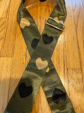 Load image into Gallery viewer, BAG STRAP: HEARTS  GREEN BLACK (GOLD OR SILVER HARDWARE)
