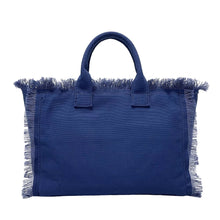 Load image into Gallery viewer, CANVAS FRINGE TOTE MINI: SMILE BLUE RED
