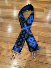 Load image into Gallery viewer, BAG STRAP: GEOMETRIC BLUE BLACK  (GOLD HARDWARE)
