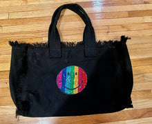 Load image into Gallery viewer, FINAL SALE BAG: CANVAS FRINGE TOTE LARGE (SMILE RAINBOW SEQUIN)
