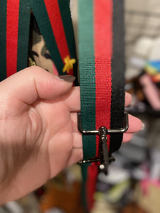 BAG STRAP: STRIPE RED GREEN 2 INCHES (SILVER OR GOLD HARDWARE)