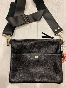 GENUINE LEATHER BAG: TAYLOR CROSSBODY BLACK WITH SILVER GOLD STRIPE