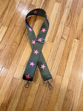 Load image into Gallery viewer, BAG STRAP: STAR GREEN PINK (GOLD OR SILVER HARDWARE)
