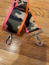 Load image into Gallery viewer, BAG STRAP: CAMO ORANGE PINK (GOLD OR SILVER HARDWARE)
