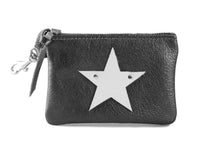 Load image into Gallery viewer, GENUINE LEATHER KEY CHAIN POUCH: BLACK SILVER STAR RIVET
