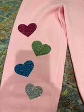 Load image into Gallery viewer, KIDS: PINK SWEATPANTS GLITTER HEARTS (SIZE 3T)
