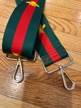 Load image into Gallery viewer, BAG STRAP: BEES RED GREEN (GOLD OR SILVER HARDWARE)
