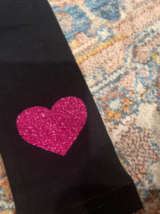 KIDS: BLACK LEGGINGS HEARTS GLITTER (SIZE 2T)