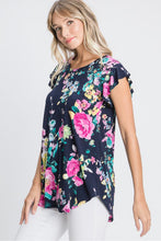 Load image into Gallery viewer, SALE TOP: NAVY RUFFLE FLORAL
