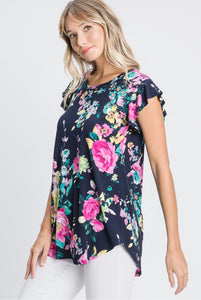 SALE TOP: NAVY RUFFLE FLORAL