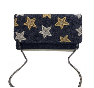 CLUTCH BAG: BEADED BLACK STARS