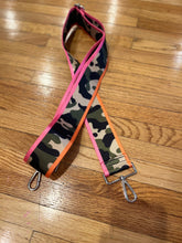 Load image into Gallery viewer, BAG STRAP: CAMO ORANGE PINK (GOLD OR SILVER HARDWARE)
