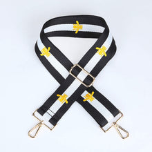 Load image into Gallery viewer, BAG STRAP: BEES WHITE BLACK  (GOLD OR SILVER HARDWARE)
