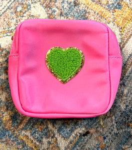 COMSETIC PATCH CASE SMALL: PINK GREEN HEART