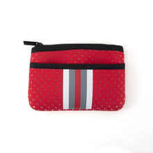 Load image into Gallery viewer, NEOPRENE ZIPPER POUCH/ KEY CHAIN: RED GREY WHITE STRIPE
