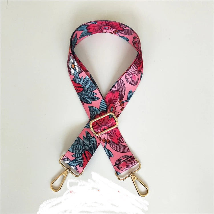 SALE BAG STRAP FLORAL PINKS GUNMETAL SILVER GOLD HARDWARE