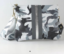 Load image into Gallery viewer, GENUINE LEATHER BAG: TAYLOR CROSSBODY CAMO BLACK WHITE STRIPE

