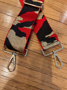 BAG STRAP: CAMO RED BLACK 2 INCHES (GOLD OR SILVER HARDWARE)