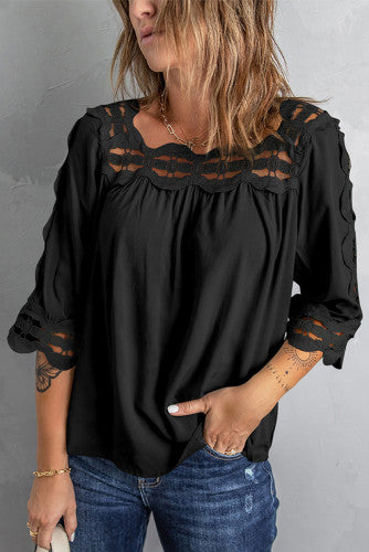 SALE TOP: BLACK CROCHET BLOUSE