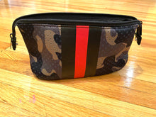 Load image into Gallery viewer, NEOPRENE COSMETIC BAG: CAMO RED BLACK STRIPE
