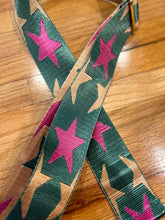 Load image into Gallery viewer, SALE BAG STRAP: STARS  GREEN PINK (GOLD OR SILVER HARDWARE)
