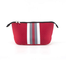 Load image into Gallery viewer, SALE NEOPRENE COSMETIC BAG: RED GREY WHITE STRIPE
