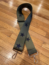 Load image into Gallery viewer, BAG STRAP: STAR GREEN BLACK (GOLD OR SILVER HARDWARE)
