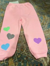 Load image into Gallery viewer, KIDS: NEON GLITTER HEARTS PINK SWEATPANTS (SIZE 3T)
