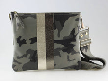 Load image into Gallery viewer, GENUINE LEATHER BAG: TAYLOR CROSSBODY GRANITE CAMO WITH PEWTER STRIPE
