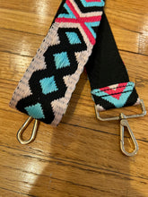 Load image into Gallery viewer, BAG STRAP: GEOMETRIC PINK BLUE BLACK  (GOLD HARDWARE)
