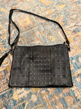 Load image into Gallery viewer, SALE VEGAN CROSSBODY: BLACK SKULL STUDS MIDDLE

