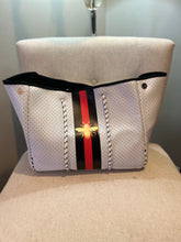 Load image into Gallery viewer, NEOPRENE TOTE: &quot;BEE CAMO” WHITE  RED BLACK
