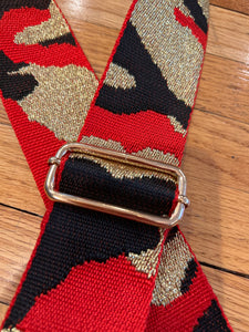 BAG STRAP: CAMO RED BLACK 2 INCHES (GOLD OR SILVER HARDWARE)