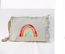 Load image into Gallery viewer, SALE CANVAS FRINGE CLUTCH: WHITE RAINBOW
