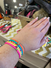 Load image into Gallery viewer, BRACELETS: BEADED POLYMER STACK  (NEON W HEART)
