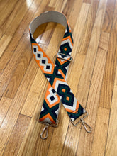 Load image into Gallery viewer, BAG STRAP: GEOMETRIC ORANGE  NAVY (GOLD OR SILVER HARDWARE)

