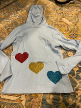 Load image into Gallery viewer, KIDS: BLUE HOODIE GLITTER HEARTS (SIZE 3)
