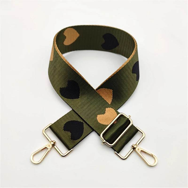 BAG STRAP: HEARTS  GREEN BLACK (GOLD OR SILVER HARDWARE)