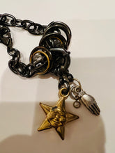Load image into Gallery viewer, NECKLACE: GUNMETAL CHAIN W STAR &amp; HAND

