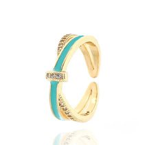 Load image into Gallery viewer, RING: ENAMEL W STONES ADJUSTABLE (MINT GREEN)
