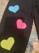 Load image into Gallery viewer, KIDS: BLACK SWEATPANTS NEON HEARTS (SIZE 2T)
