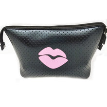 Load image into Gallery viewer, NEOPRENE COSMETIC BAG: BLACK W PINK LIPS

