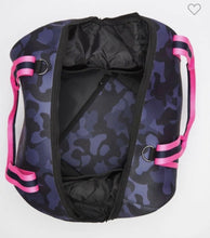 Load image into Gallery viewer, NEOPRENE TRAVEL BAG: CAMO NAVY BLUE PINK
