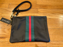 Load image into Gallery viewer, GENUINE LEATHER WRISTLET : CARTER BLACK GREEN STRIPE
